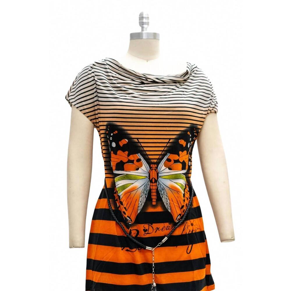 NEW PARIS PARIS women's belted cowl neck tunic top in butterfly yellow